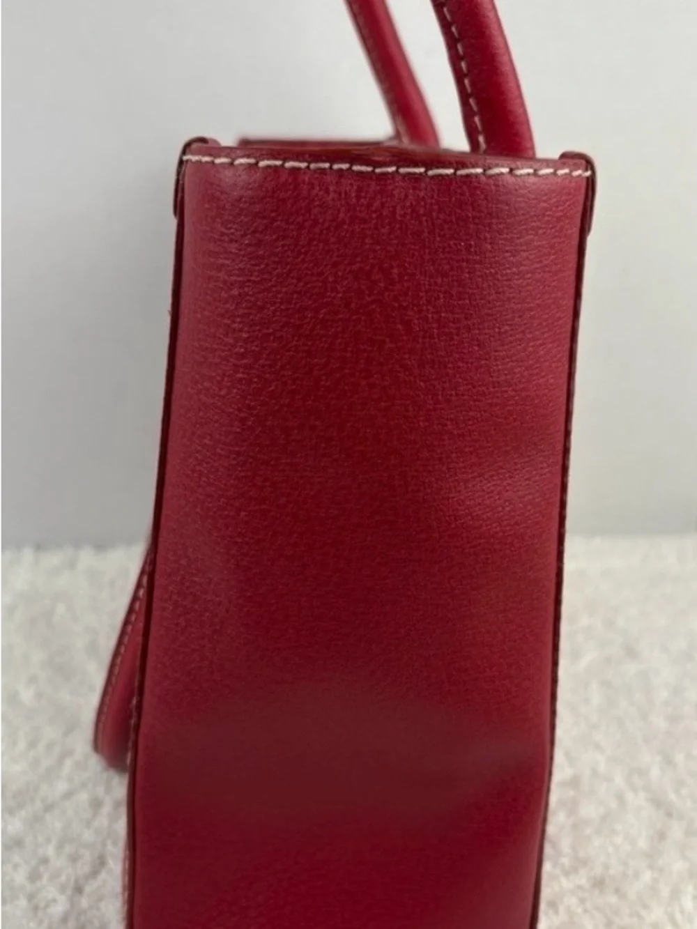 kate spade Red Pebbled Leather Structured Tote with Gold Accents